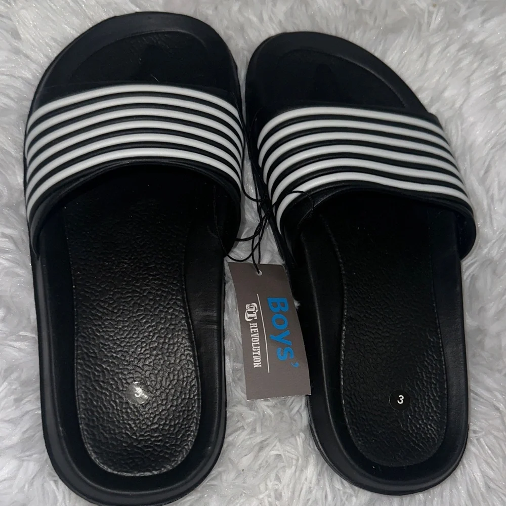 Revolution Black Slides with White Stripes